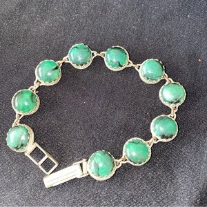 Filigree Malachite stones Green Beads Bracelet Links Vintage